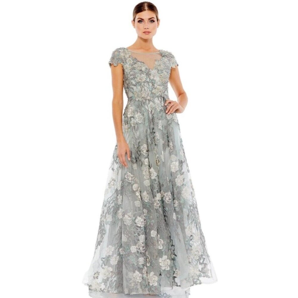 Mac Duggal Gown Dress Size 18 Floral Embroidered Seamist Illusion 20294 $798